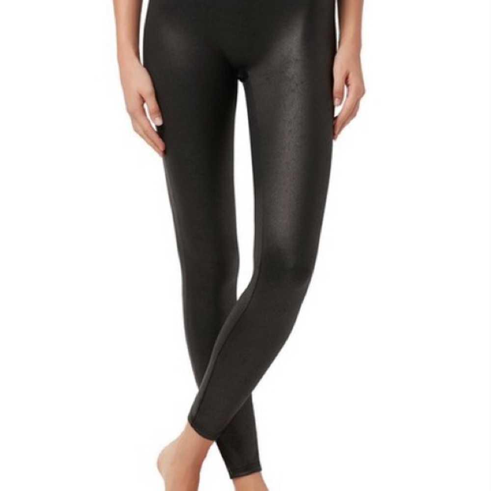 CALZEDONIA Black Total Shaper Leggings - Vintage Leather Effect